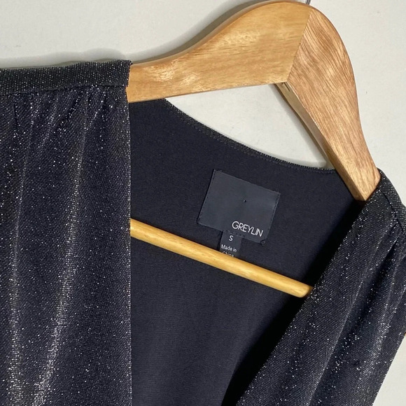 Anthropologie Greylin Black Shimmer Glitter Plunge Neck Wide Leg Jumpsuit Small - Picture 5 of 12